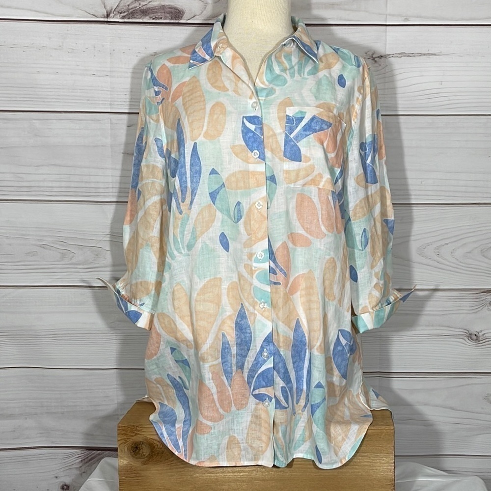 Chico's Linen Multi-Colored Shirttail Hem No-Iron Tunic Size Large/12/Chico’s 2